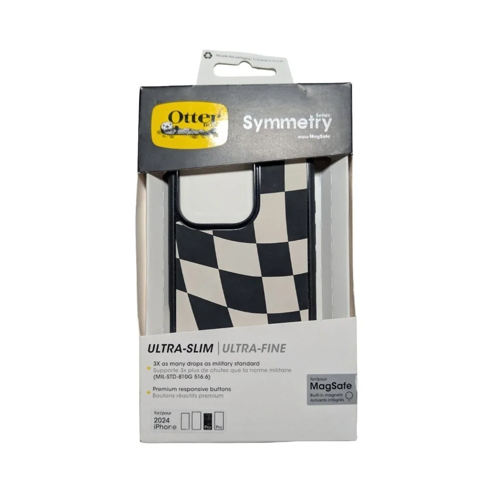 O8-O OtterBox iPhone 16 Pro Symmetry Series Case -‎ Wavy Charcoal Checkers